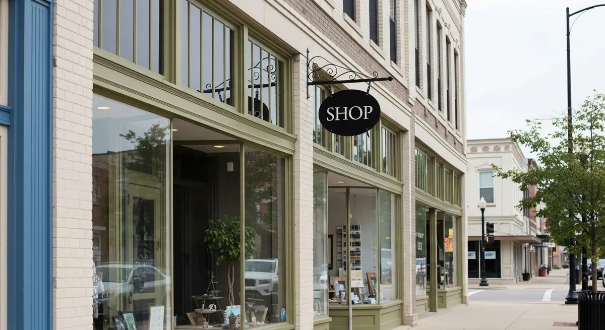 Small business storefront in downtown Lansing, Michigan